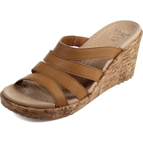 CROCS | Shoes | Crocs Leather Aleigh Cork Wedge Sandal | Poshmark